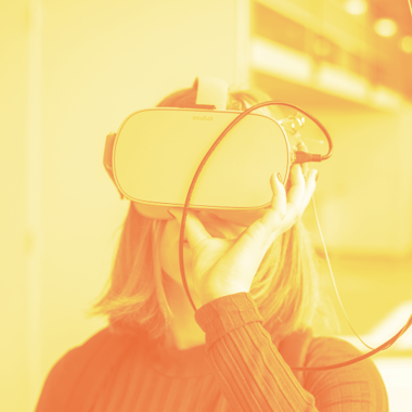 Woman wearing virtual reality headset